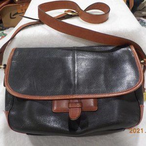 Leather & Co.  Vintage Black & Tan Leather Crossbody/Shoulder Bag